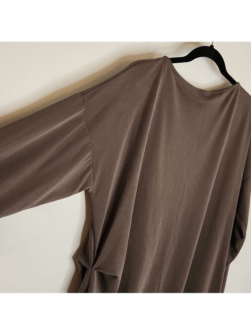 Lisa Bayne Lenzing Modal Shift Dress Taupe XXL Side Ruched Long Sleeve Lagenlook - Picture 12 of 16